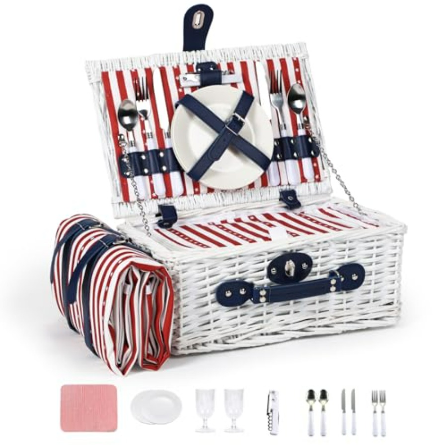 Basket Bag Wicker - Wicker Picnic Basket for 2 with