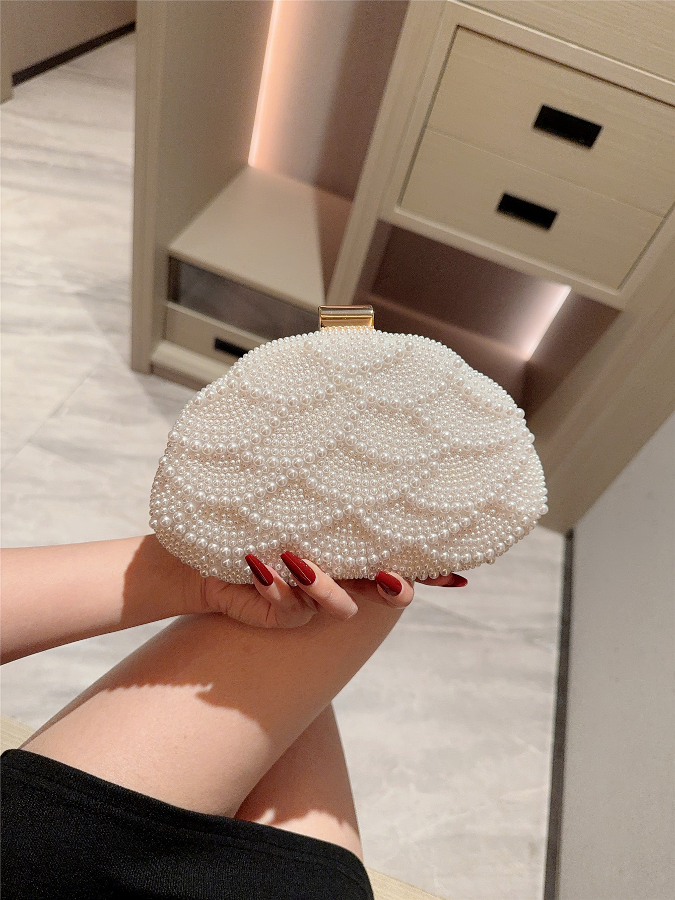 Evening Bag Beaded - Elegant Pearl Dinner Bag with Dress