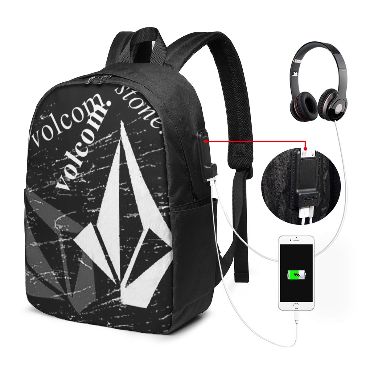 Women Bags College - V-Volcom Logo Backpack Travel Notebook Bag