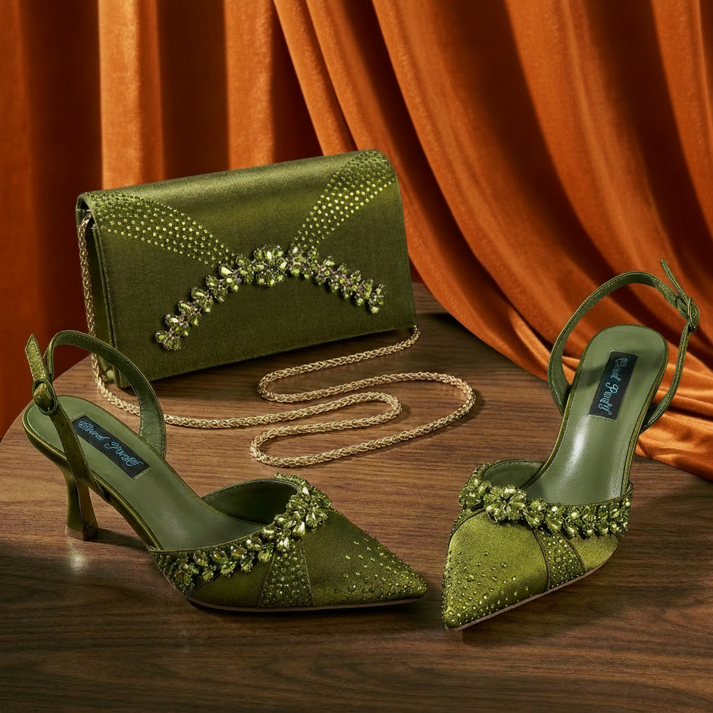 Women Bags And Shoes - 2026 Italian Inspired Olive Rhinestone HAND