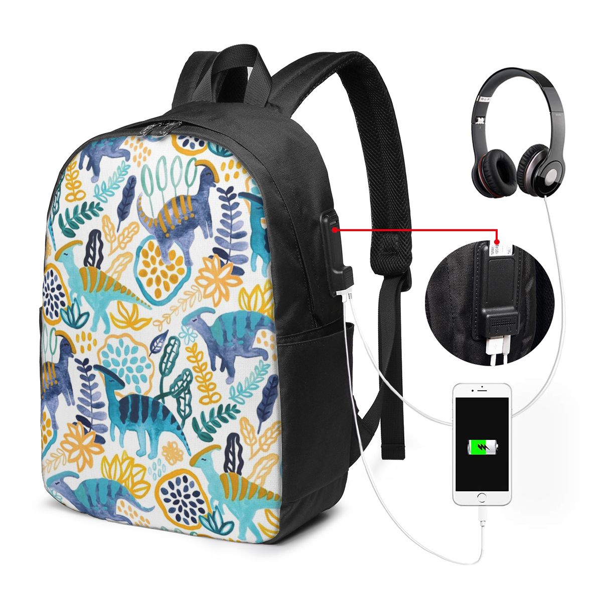 Women Bags College - Gouache Parasaurolophuses Backpack Travel Notebook Bag