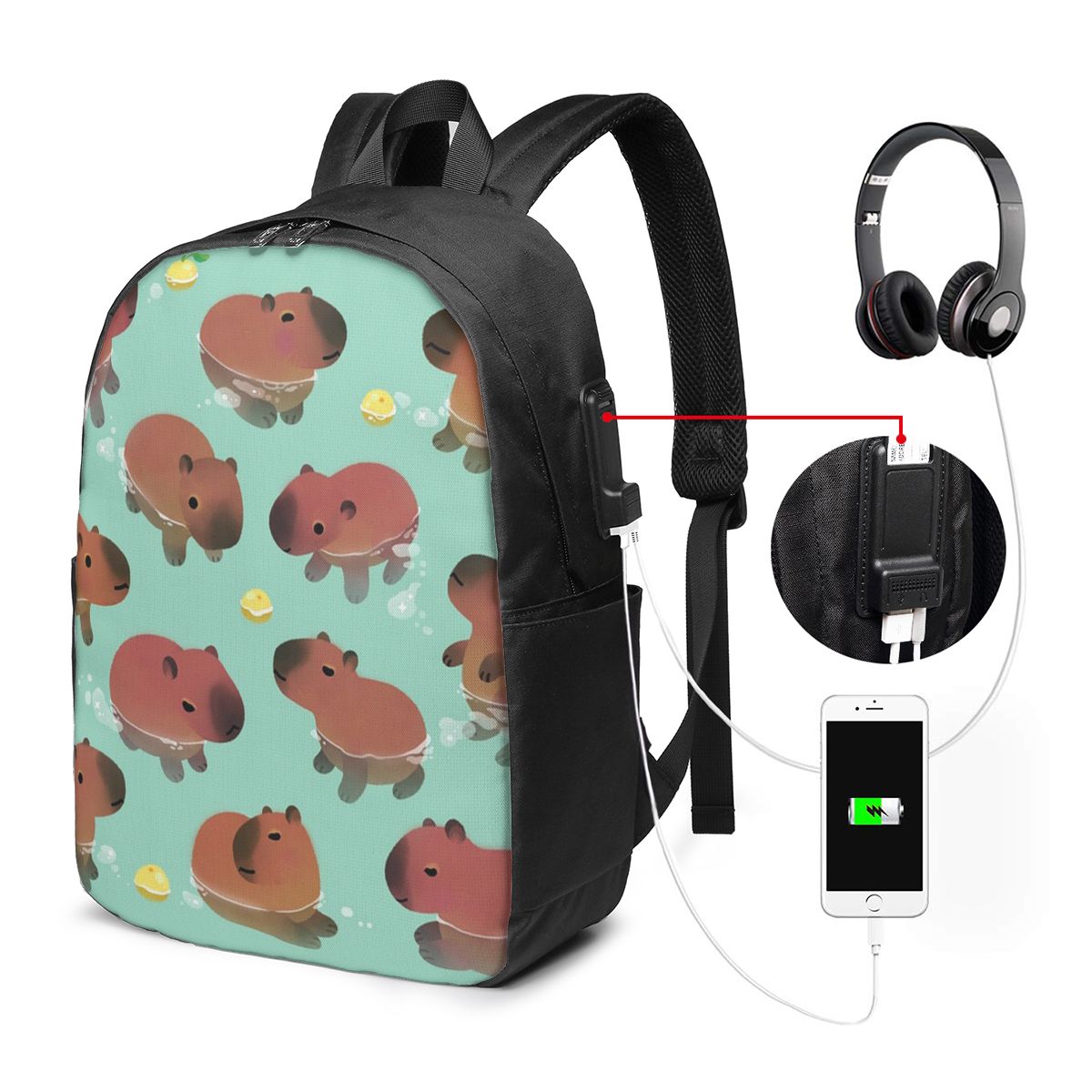 Capybara Animal Pattern Backpa - Women Bags College บทวิจารณ์และราคา