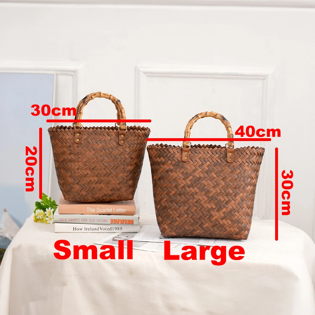 Vintage Bamboom Handle Rattan  - Basket Bag Wicker บทวิจารณ์และราคา