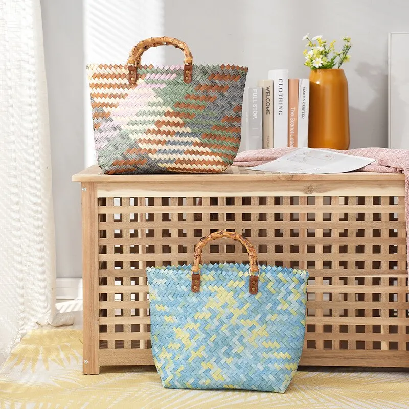 Vintage Bamboom Handle Rattan  - Basket Bag Wicker บทวิจารณ์และราคา