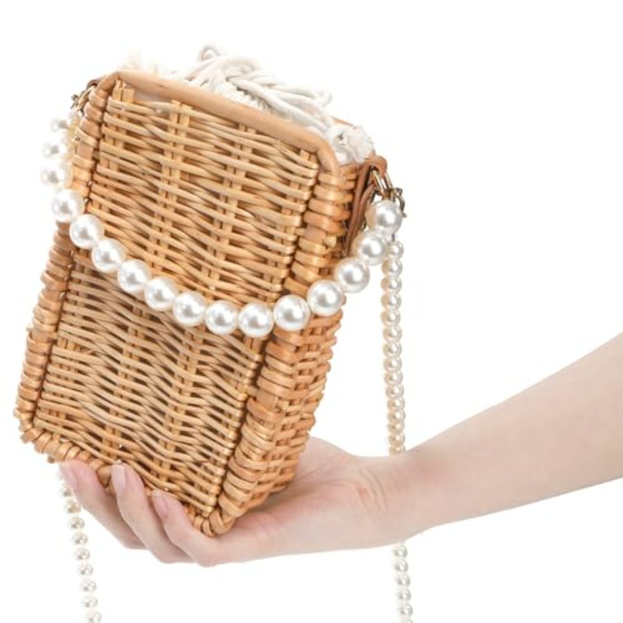 Pearl Basket Purse, Handwoven  - Basket Bag Wicker บทวิจารณ์และราคา