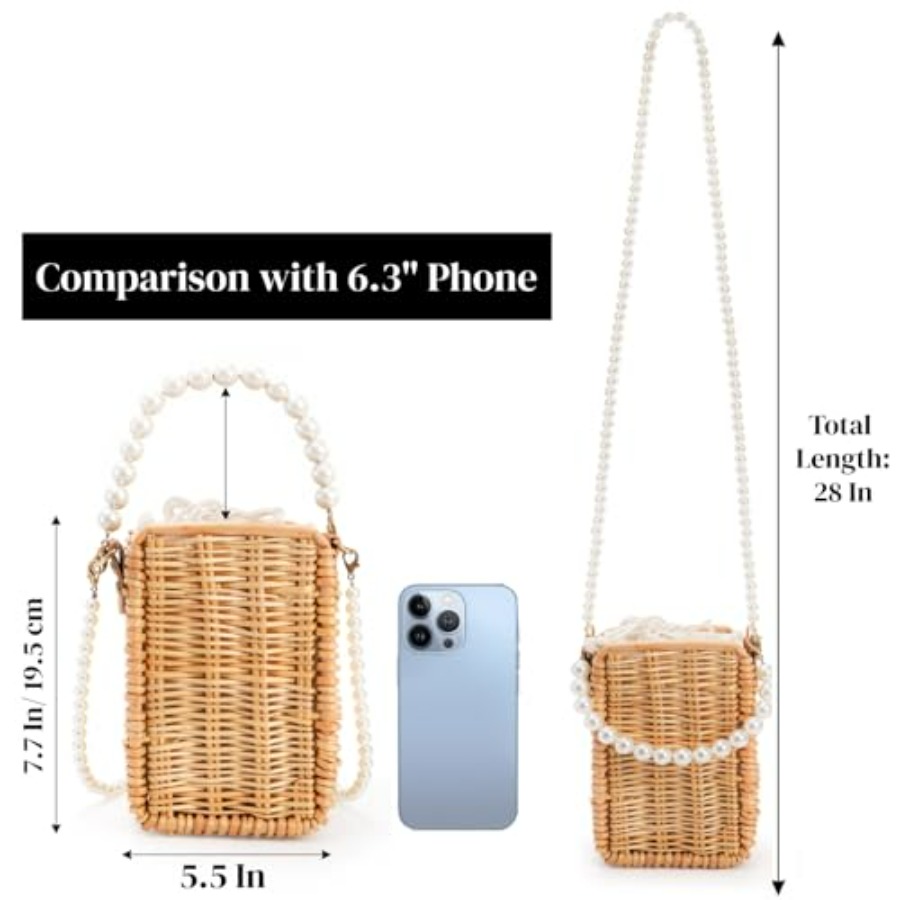 Pearl Basket Purse, Handwoven  - Basket Bag Wicker บทวิจารณ์และราคา