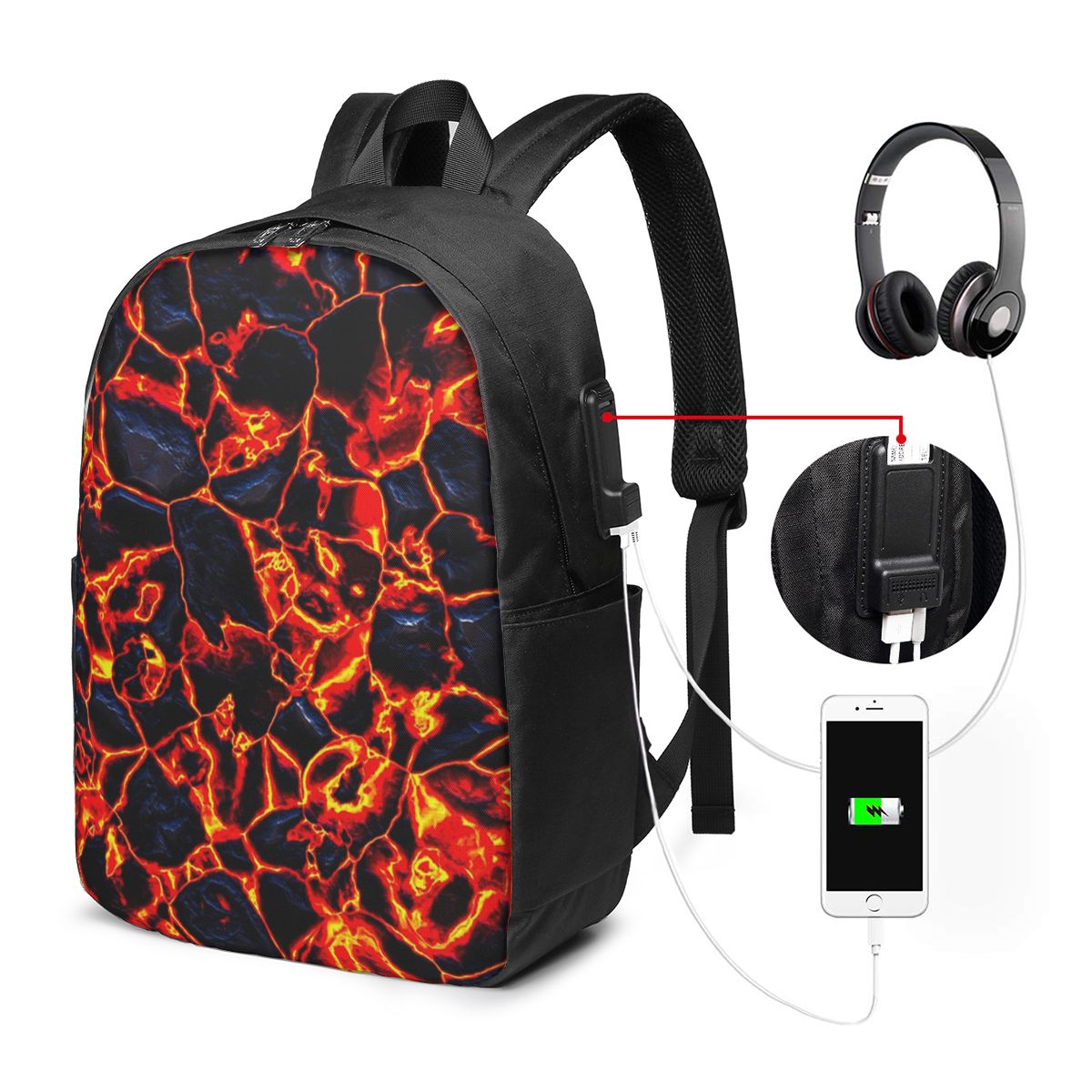 Magma Volcano Lava Fire Backpa - Women Bags College บทวิจารณ์และราคา