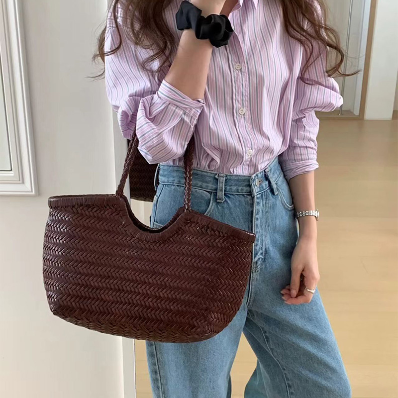 French Leather Woven Bag Fashi - Basket Bag Wicker บทวิจารณ์และราคา