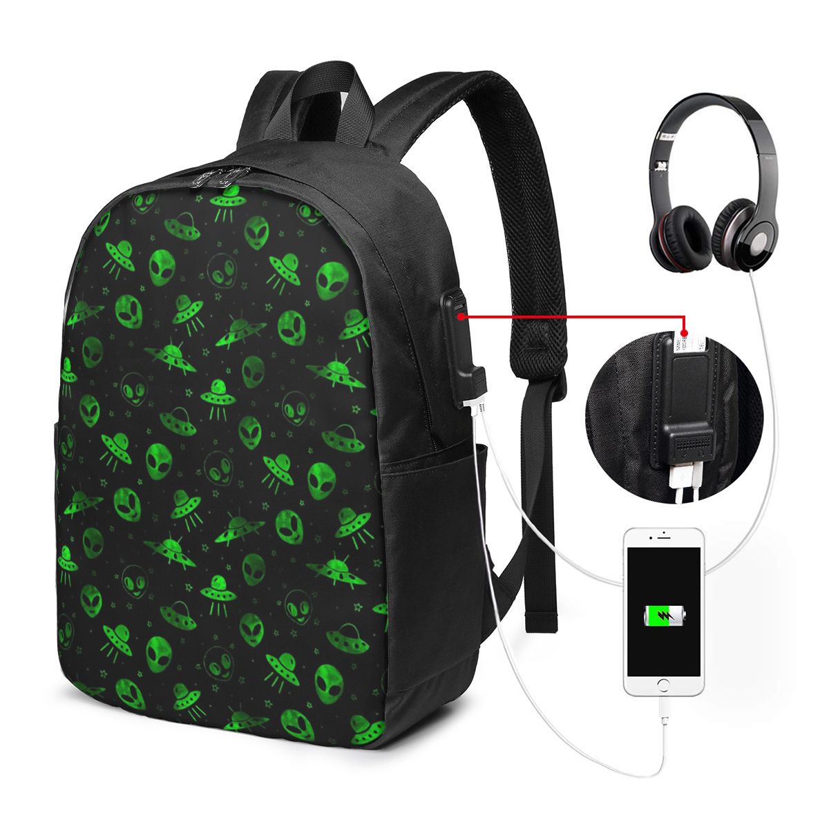 Aliens And UFOs Pattern Backpa - Women Bags College บทวิจารณ์และราคา