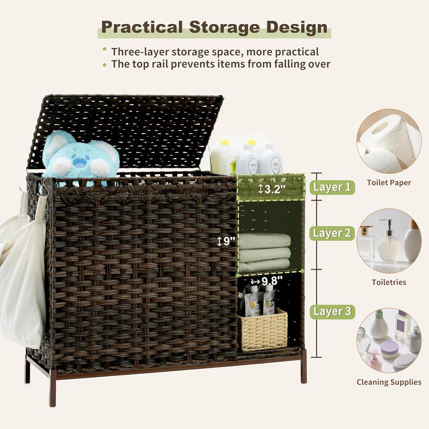 130L 3 Section Laundry Hamper  - Basket Bag Wicker บทวิจารณ์และราคา