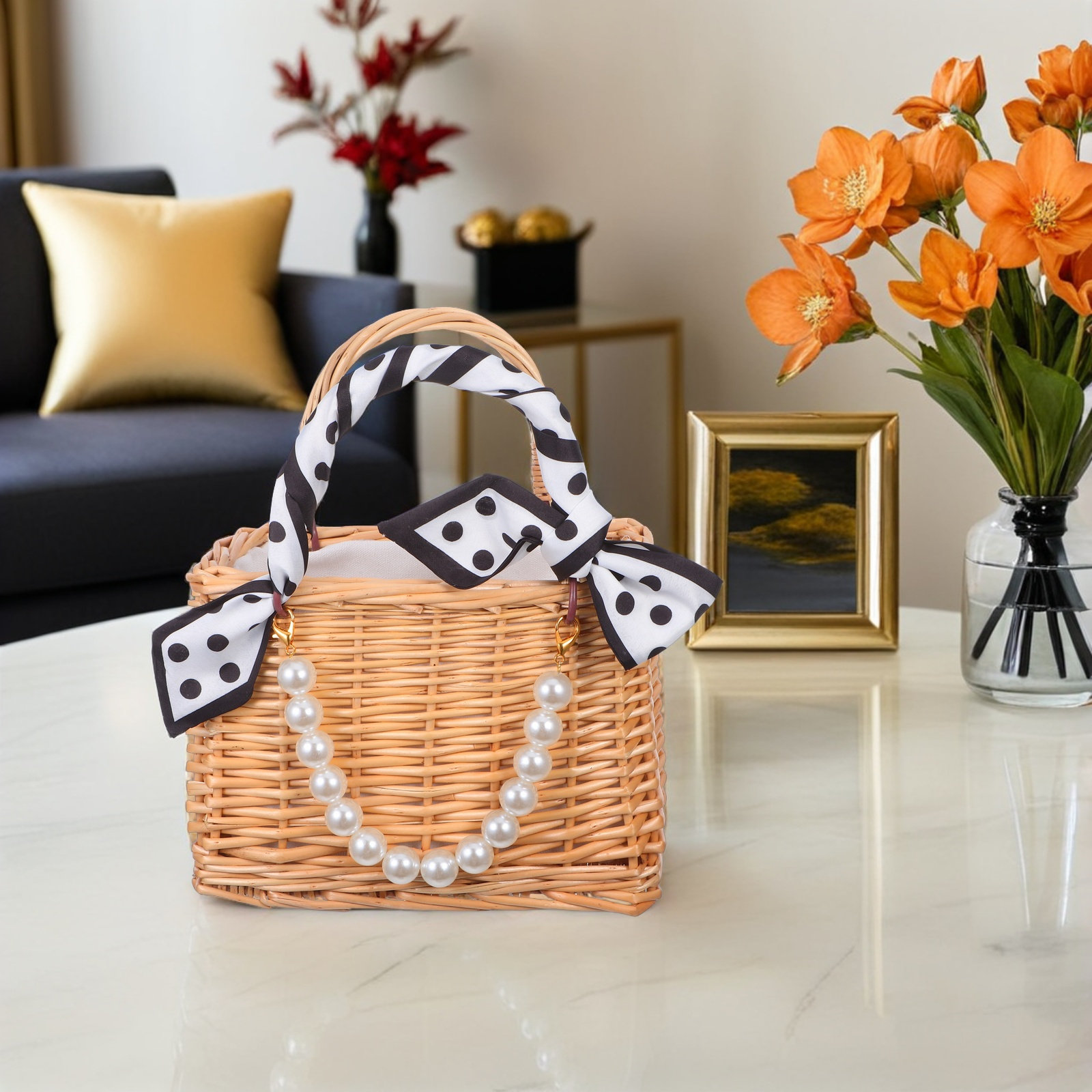 Decorative Handwoven Rattan Fl - Basket Bag Wicker บทวิจารณ์และราคา