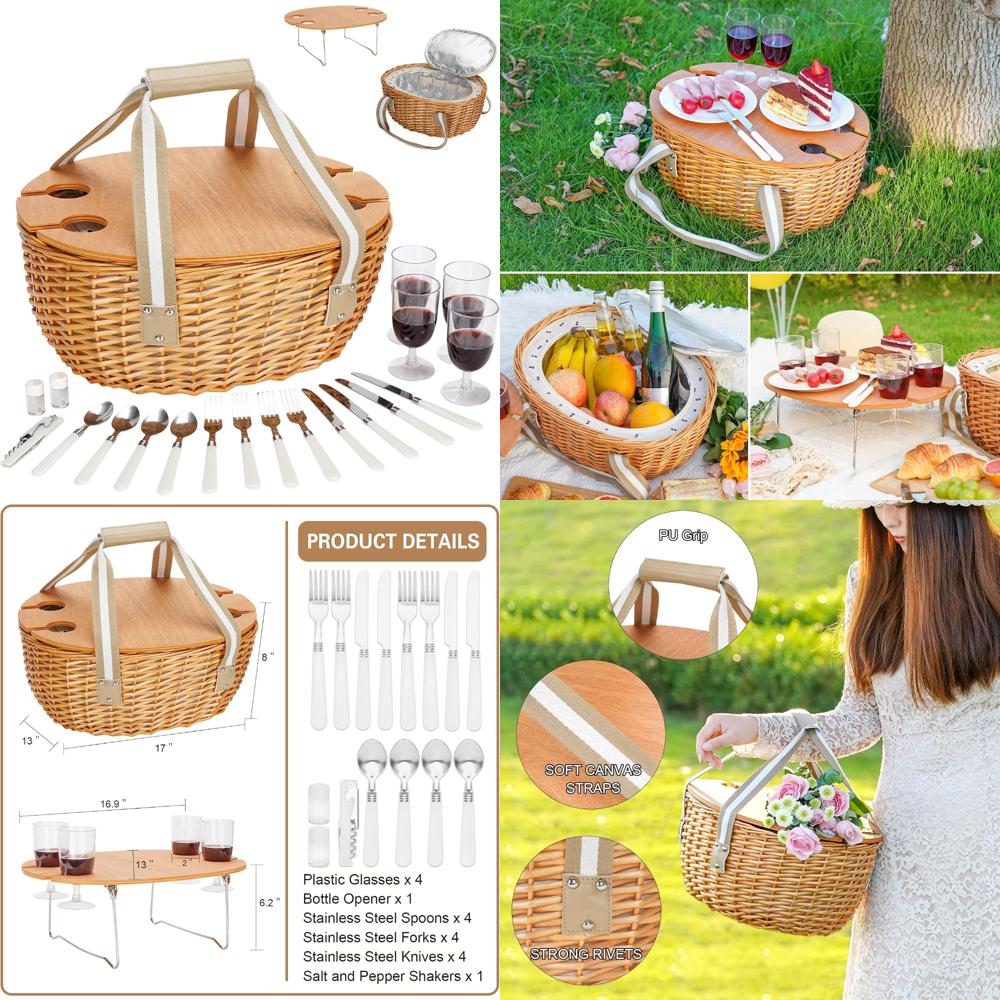 stboo picnic basket for 4, ins - Basket Bag Wicker บทวิจารณ์และราคา