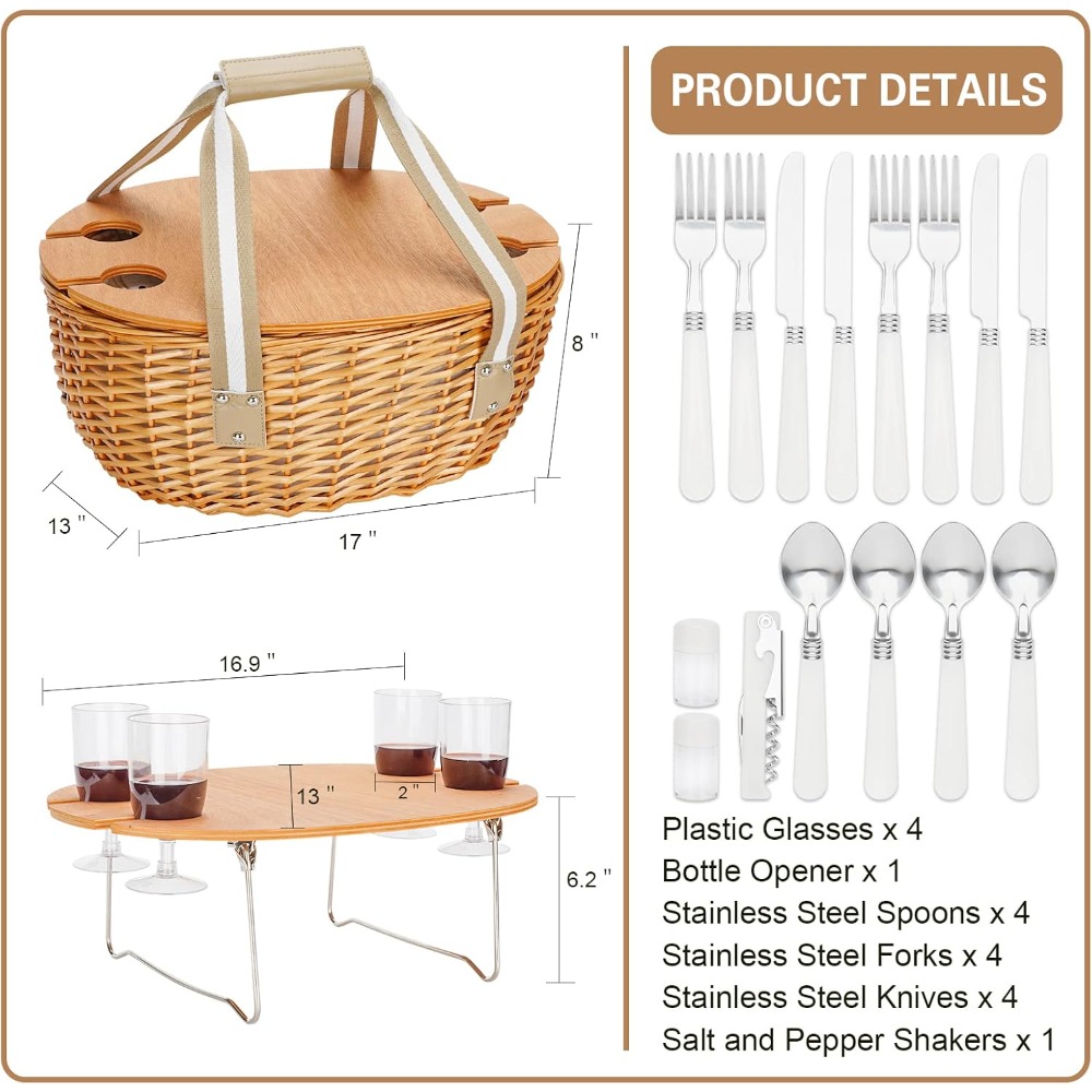 stboo picnic basket for 4, ins - Basket Bag Wicker บทวิจารณ์และราคา