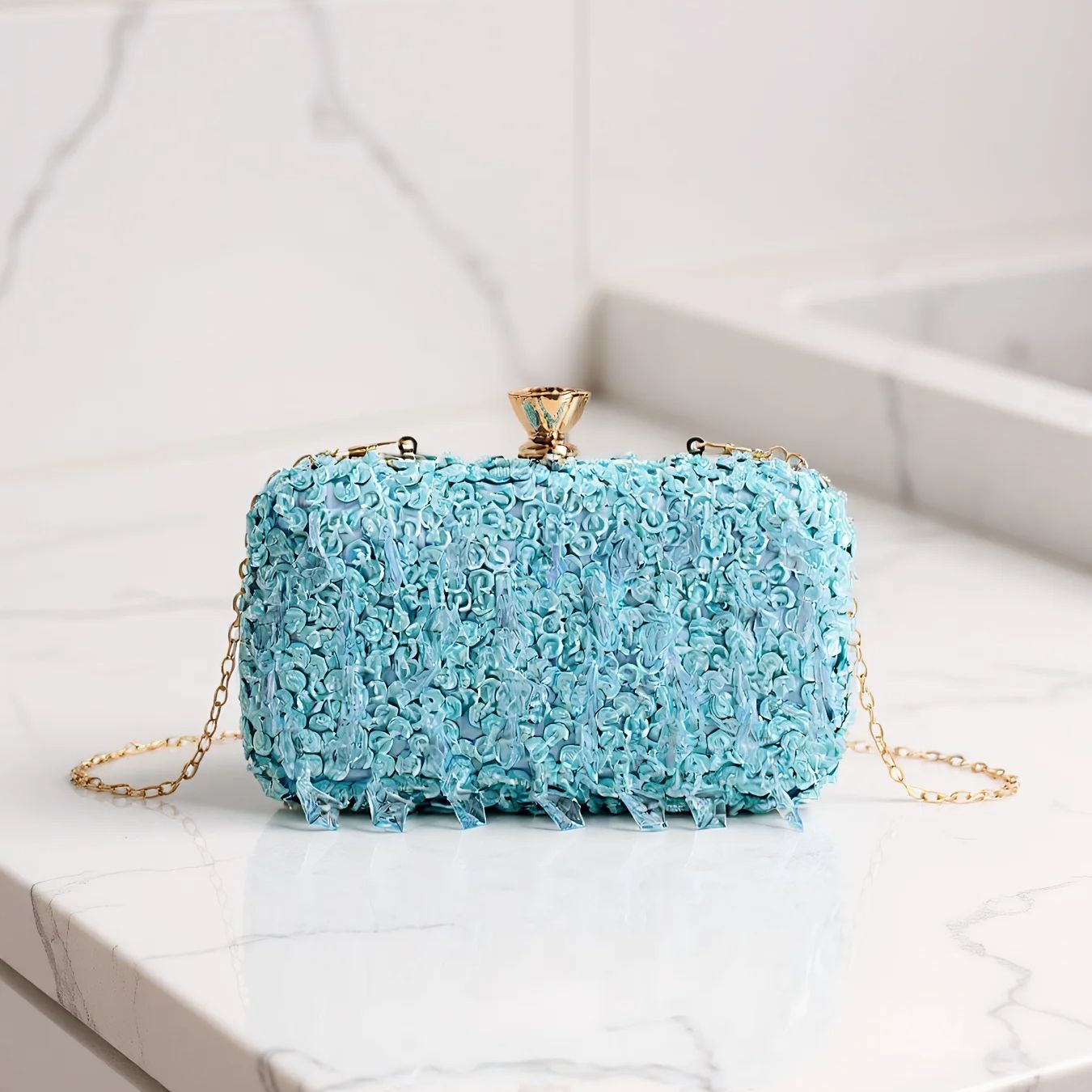 Sky Blue Color Tassel Evening  - Evening Bag Beaded บทวิจารณ์และราคา