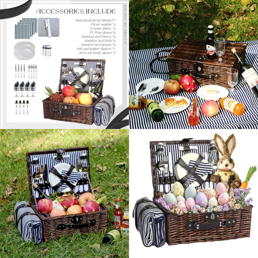Picnic Basket Set for 4 with W - Basket Bag Wicker บทวิจารณ์และราคา