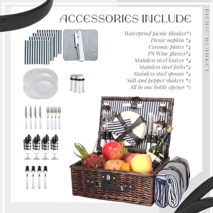 Picnic Basket Set for 4 with W - Basket Bag Wicker บทวิจารณ์และราคา